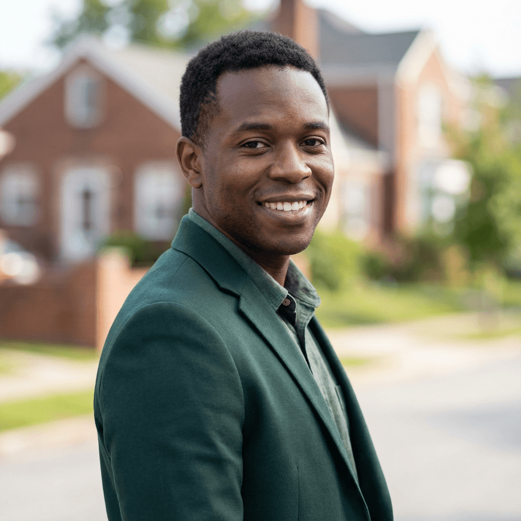 Portrait of Marcus Webb, male, early 30s, Black, calm and analytical