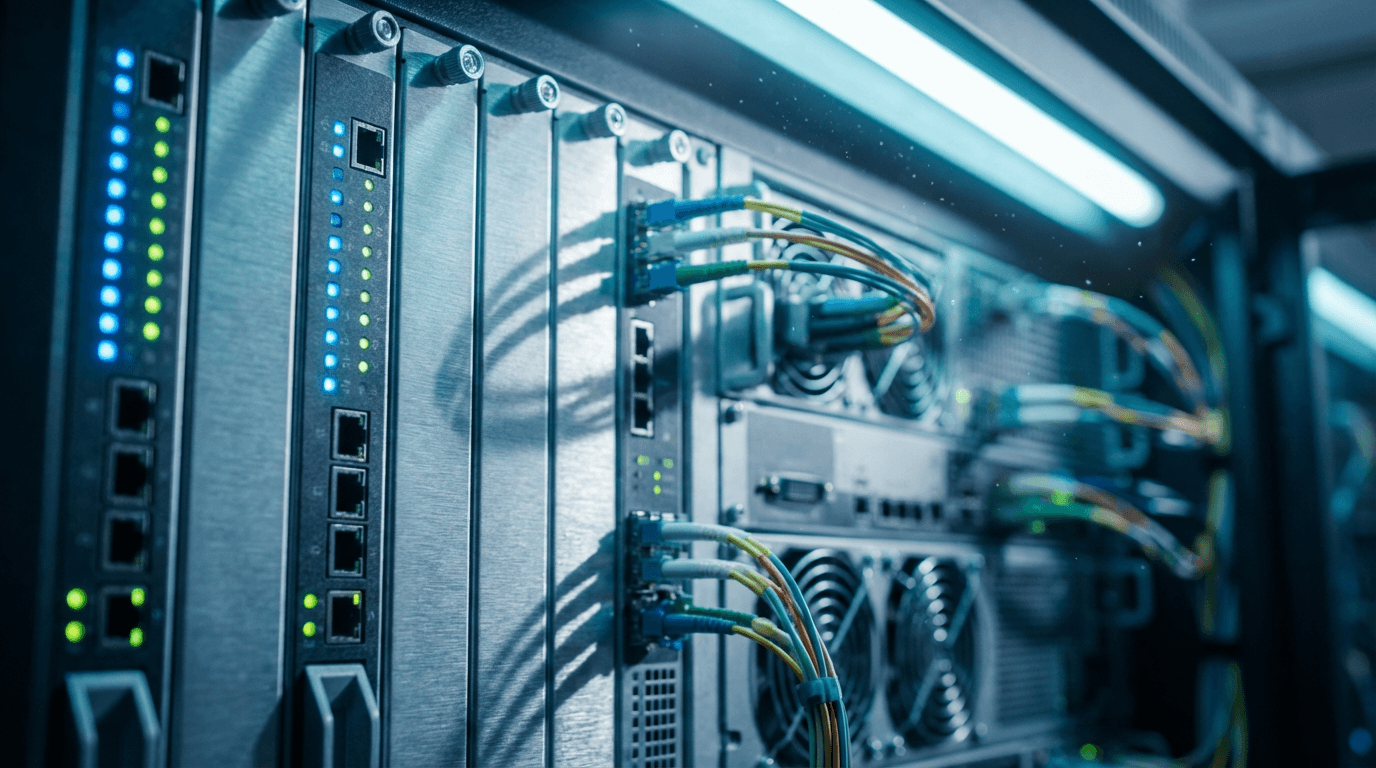 Close-up of a GPU server in a data center