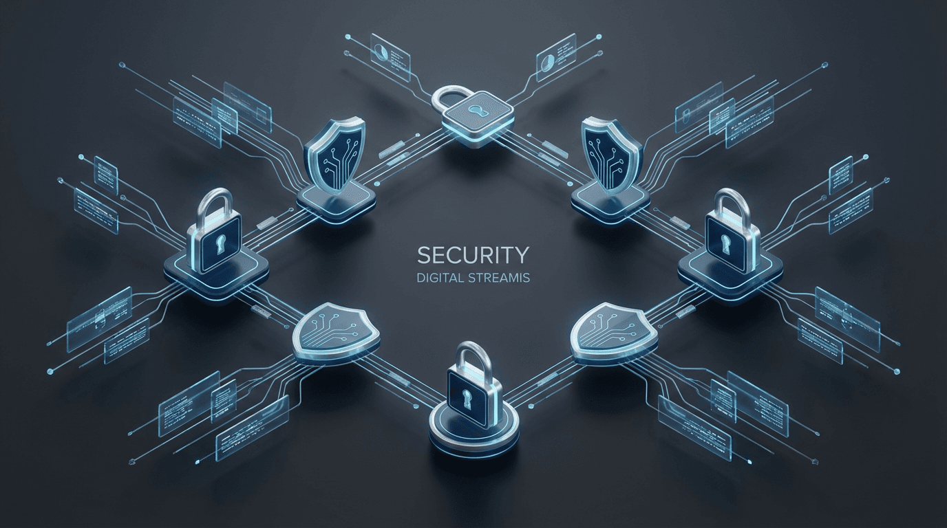 Isometric illustration of three separate data compartments with locks